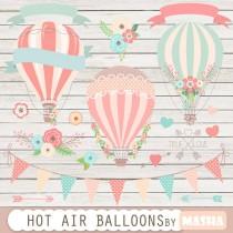 wedding photo - Hot air balloons clip art: "Hot Air Balloon Clipart" for wedding invitations, save the date cards, baby showers, birthday parties, scrapbook