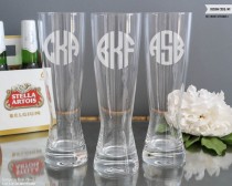 wedding photo - Monogrammed Spiegelau Beer Glasses - (ONE) Custom Engraved Beer Pilsner - Personalized Groomsmen Gift - Wedding Gift - Engagement Gift