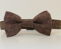 wedding photo - Chocolate Brown Tweed Menswear Bow Tie Dog Collar Summer Collar Wedding Accessories Made to Order