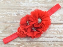 wedding photo - Red Flower Headband, Red Flower Girl Headband, Red Headband, Wedding Headband, Bridesmaid Headband, Red Formal Headband, Christmas Headband