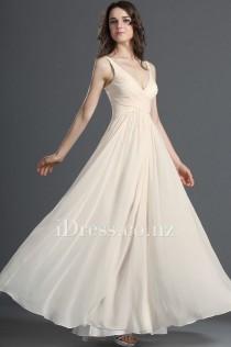 wedding photo -  Cream Shoulder Straps Plunging V Neck A-line Chiffon Bridesmaid Dress
