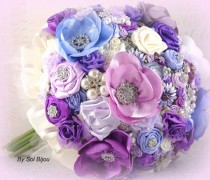 wedding photo - Brooch Bouquet Large Jeweled Bouquet Wedding Bouquet In Purple, Periwinkle, Lilac And Ivory