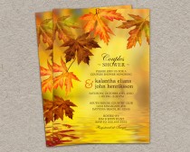 wedding photo - DIY Fall Couples Shower Invitation With Falling Leaves, Printable Wedding Shower Invitations With Red, Brown And Orange Leaves