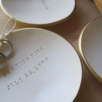 wedding photo - personalized gold rim Ring Bearer Bowl, custom wedding ring bowl with words, names, by Paloma's Nest