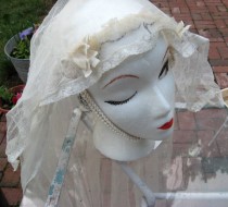 wedding photo - Vintage Bridal Veil with Bridal Picture 30s-40s Possibly Earlier Two Tiered Veil Netted Lace Veil Old Veil