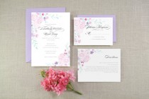 wedding photo - Spring Bouquets Watercolor Wedding Invitation Suite - Sample