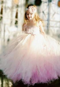 wedding photo - flower girl dress, adorable blush ivory and champagne flower girl tutu dress
