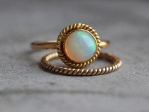 wedding photo - 14k Gold Opal ring - Engagement ring - Wedding ring - Artisan ring - October birthstone - Bezel ring - Gift for her - Christmas gift