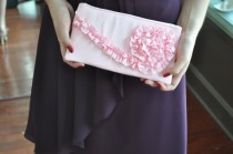 wedding photo - Clutch -  peppermint pink satin, Wedding Bridal Bag, Bridesmaids Ruffle Purse, Prom Pink Clutch, formal bag, black tie event accessory