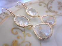 wedding photo - Gold Crystal Earrings Clear - Teardrop Circle Glass Earrings - Bridesmaid Earrings - Bridal Earrings - Wedding Earrings - Bridesmaid Jewelr