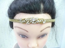 wedding photo - OOAK Vintage Gold Metallic 1930s Art Deco Gold Gilt Rhinestone Headband/Hair tie - GATSBY Bridal - WEDDING - Flapper style- 36 inch - Loops