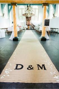wedding photo - Natural burlap aisle runner with initials/48" wide