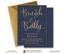 wedding photo - BRUNCH & BUBBLY INVITATION Bridal Shower Invite Navy Blue and Gold Glitter Calligraphy Modern Classic Free Shipping or DiY Printable- Mila