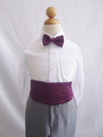 wedding photo - Boy Vest with Cummerbund in Purple Plum for Ring Bearer, Communion, Wedding in Size S, M, L