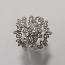 wedding photo - Diamond Art Deco Petal Engagement Set - Unique engagement ring, leaf ring, flower ring, antique, vintage, Wedding Set