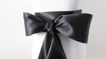 wedding photo - Black Ribbon Sash / Double Faced Ribbon Sash / Bridal Sash / Bridal Ribbon / Black
