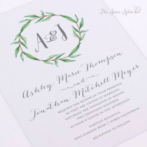 wedding photo - Printable Wedding Invitation - Watercolor Monogram Wreath with Calligraphy