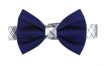 wedding photo - Navy Plaid Bow Tie Dog Collar Set/ Classic Dog Bow Tie Collar: Navy Plaid
