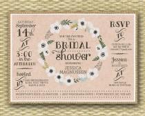 wedding photo - Rustic Burlap Bridal Shower Invitation Floral Wreath Floral Bridal Shower Invite Typography, Any Event