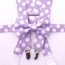 wedding photo - Lilac Bow Tie and Suspenders:  Boys Lilac Suspenders, Polka Dot Bow Tie, Lilac Toddler Suspenders, Lavender, Purple, Ring Bearer