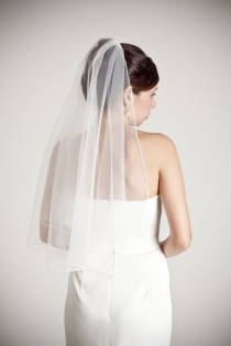 wedding photo - Waterfall - one layer wedding bridal veil, with a thin seam edge, gathered on top, white or ivory