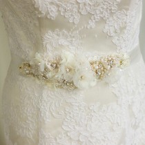 wedding photo - Wedding belt Bridal belt Wedding dress belts sashes Floral belt sash Flower Floral Bridal belts sashes Lace sash Ivory Gold belts sashes