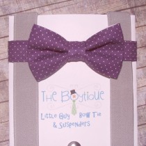wedding photo - Purple Bow Tie and Suspenders, Purple Polka Dot Bow Tie with Grey Suspenders, Toddler Suspenders, Boy Suspenders, Kids, Wedding, Ring Bearer