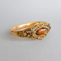 wedding photo - Art Nouveau Bracelet. Leaves. Amber Glass Stone. Bridal Wedding.