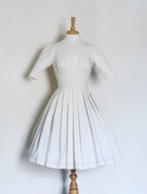 wedding photo - Size UK 10 - White Stripe Silk Cotton Mix Audrey Wedding Dress- Made by Dig For Victory