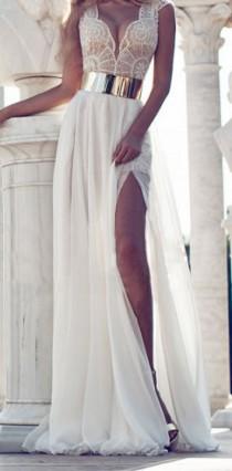 wedding photo -  Trend Floor Length V Neck Embroidered Long Evening Dress with High Slit