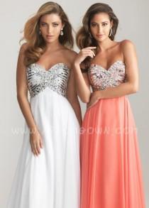 wedding photo -  Floor Length Night Moves 6613 White/Coral Strapless Prom Gown