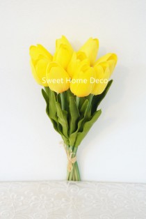 wedding photo - JennysFlowerShop Latex Real Touch 13'' Artificial Tulip 10 Stems Flower Bouquet for Home/Wedding Yellow Re-stock on 08/10/15