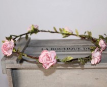 wedding photo - Pale Pink Rose Floral Crown, Festival Halo Flower Girl Garland, Pink Flower Garland, Wedding Headband