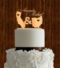 wedding photo - State love cake topper / wood cake topper / wedding cake topper / natural wood cake topper / unique cake topper / destination cake topper