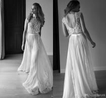 wedding photo - Lihi Hod 2015 Summer Lace Two Pieces Beach Wedding Dresses High Neck Backless Beaded Bohemian Wedding Gowns With Sleeves Custom FY487 Online with $129.06/Piece on Hjklp88's Store 