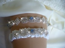 wedding photo - Something Blue Garter Belt Set, Wedding Garter Tradition, Garter with Toss, Crystal Garters, Birthstone Garter, Garter, Wedding Bling