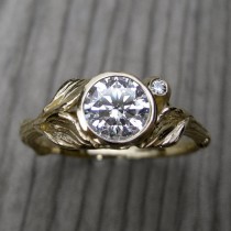 wedding photo - Moissanite Twig & Leaf Engagement Ring: White, Yellow, or Rose Gold; 14k or 18k Recycled Gold