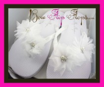 wedding photo - Bridesmaid Flip Flops Wedding Bow monogrammed personalized initial bridal party flower girl sandals name pedicure gift beach shoes monogram