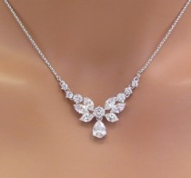 wedding photo - Simple bridal necklace, Bridal Rhinestone necklace, Crystal necklace, Bridal jewelry, Cubic zirconia necklace