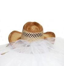 wedding photo - Western Bride Hat with Veil - Straw