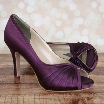 wedding photo - Custom Wedding Shoes -- Plum Platform Peep Toe Wedding Shoes