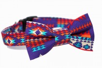 wedding photo - Aztec Tribal Bowtie Dog Collar - Wedding Collar - Purple Tribal