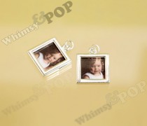 wedding photo - Silver Double-Sided Square Photo Charm, Cube Photo Frame Pendant, Bouquet Charm, Photo Charm, Fits 12mm Photo (6-6B)
