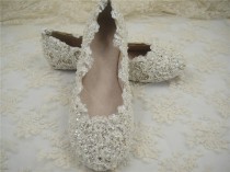wedding photo - Wedding Shoes, Lace Crystal Bridal Shoes, Ballet Flat Bridal Shoes, Pearl Bridal Shoes, Pearl Lace Shoes, Beaded Lace Shoes,Bridesmaid Shoes