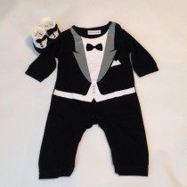 wedding photo - Tuxedo baby romper+Tuxedo shoes, Formal suit, Baby Boys, Onesies, Boys bodysuit, Toddler onesie, boys,Ring bearer,one piece jumpsuit,Wedding