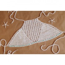 wedding photo - DESERT SAND - White crochet knit halter crop top, turquoise beaded festival bralette bikini