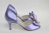 wedding photo - Wedding Shoes In 100 Color Choices - Purple -  Bow Bridal Shoes - Dyeable Satin Wedding Shoes - Peep Toe Shoes Parisxox By Arbie Goodfellow