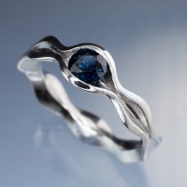 wedding photo - Blue Sapphire Wave Wedding Engagement Ring in Palladium, Platinum, White Gold, Rose Gold or Yellow Gold, Unique Sapphire Engagement Ring
