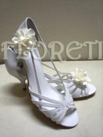 wedding photo - Couture Audrey Ivory Satin Gardenia Bridal Shoe Clip Accessories Set of 2 -Ready Made