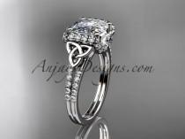 wedding photo -  14kt white gold diamond celtic trinity knot wedding ring, engagement ring with Cushion Cut Moissanite CT7148